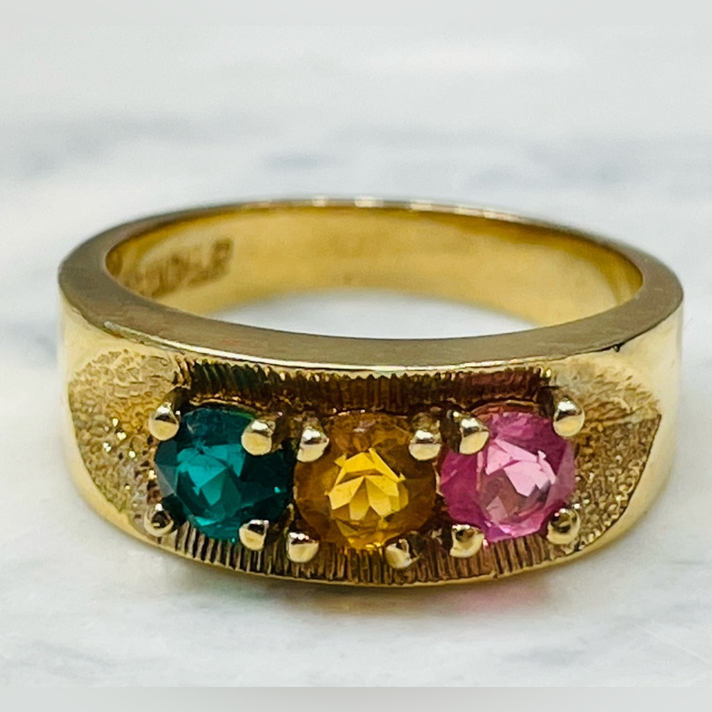 Vintage Gold Plated Birthstone mothers Band Ring Sz 6.25 Vintage Statement Y2K - Picture 3 of 12